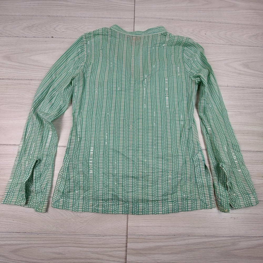 Tory Burch Tunic Top Womens 2 Green White‎ Sequin Geometric Split V-Neck Cotton - Picture 3 of 7